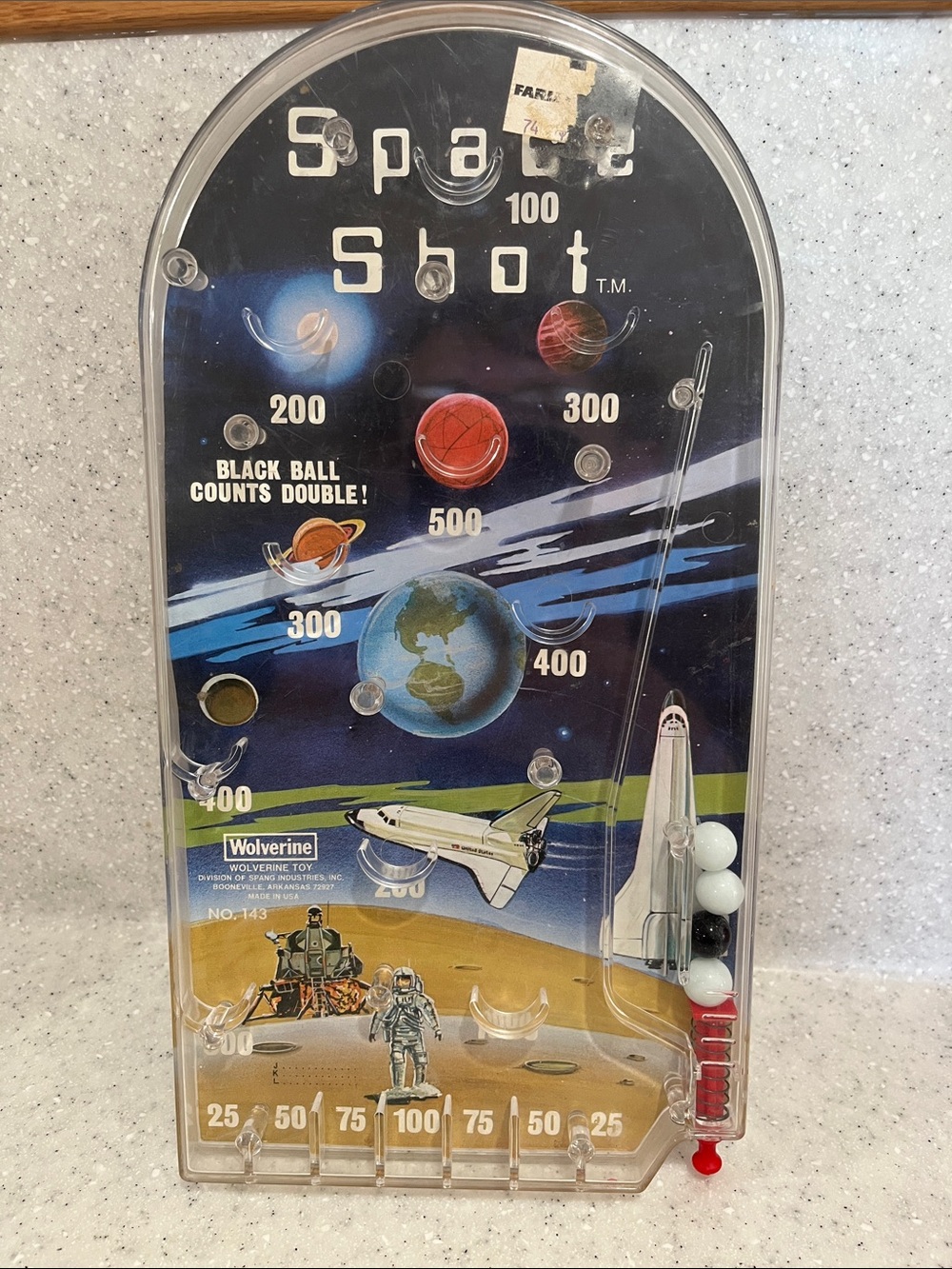 Vtg Wolverine Toy SPACE SHOT Marble Pinball Game USA, Booneville, AR *READ*